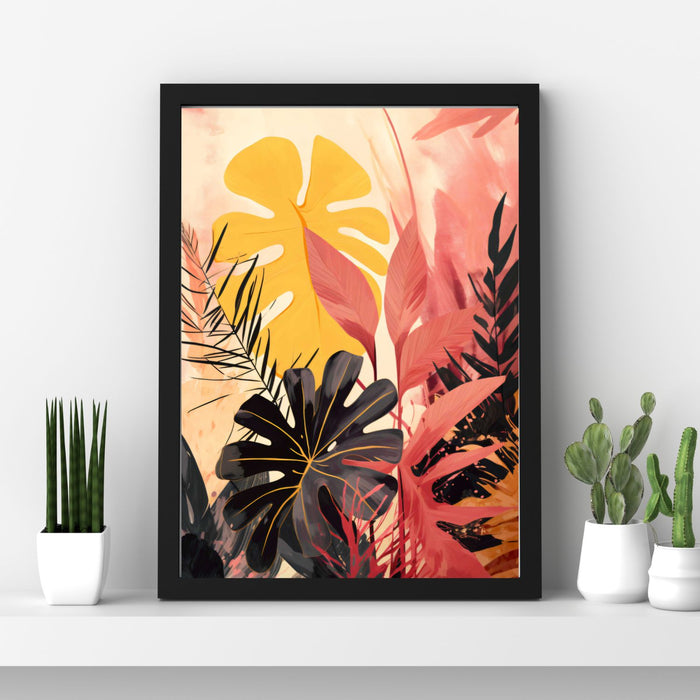Tropical Radiance I – Pink and Yellow Monstera Leaf Print on Blush Background