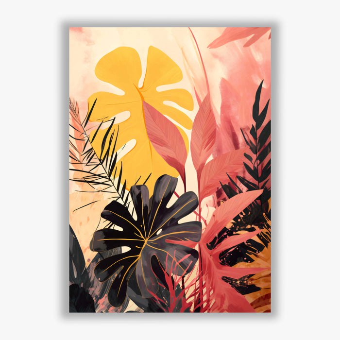 Tropical Radiance I – Pink and Yellow Monstera Leaf Print on Blush Background