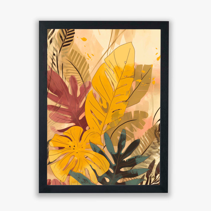 Tropical Radiance III – Golden Tropical Leaves with Coral Accents