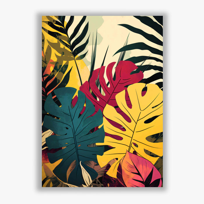 Tropical Radiance IV – Teal and Magenta Monstera Leaf Print