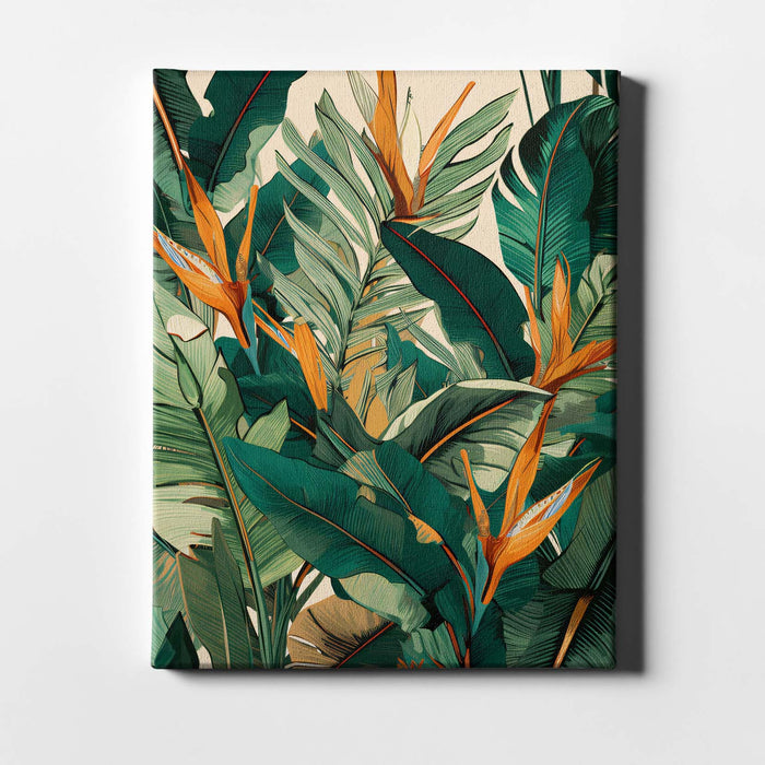 Jungle Bloom II – Tropical Wall Art with Bird of Paradise and Jungle Leaves