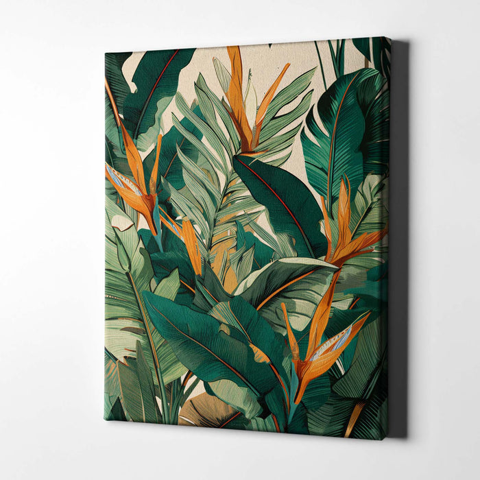 Jungle Bloom II – Tropical Wall Art with Bird of Paradise and Jungle Leaves
