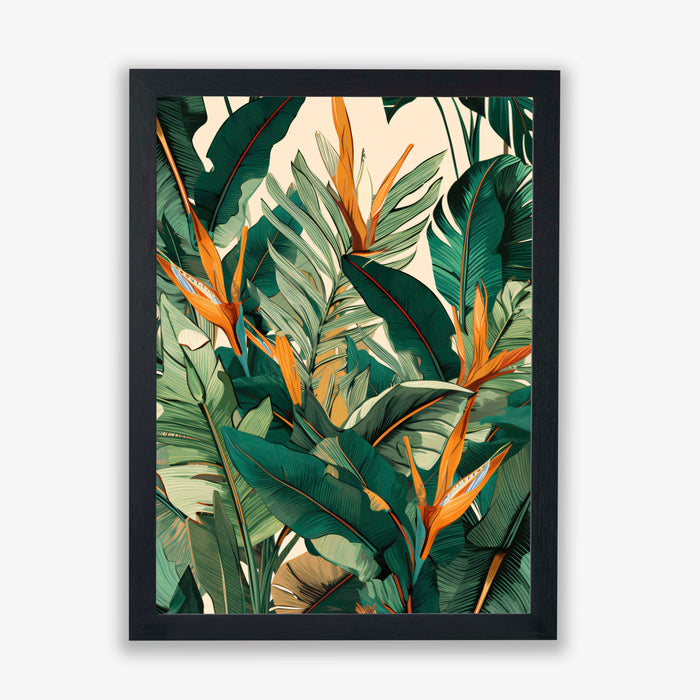 Jungle Bloom II – Tropical Wall Art with Bird of Paradise and Jungle Leaves