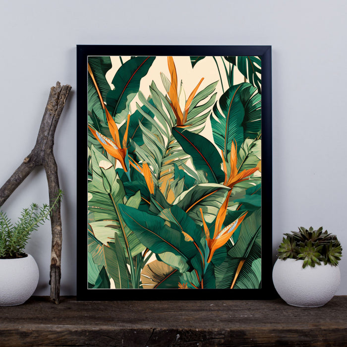 Jungle Bloom II – Tropical Wall Art with Bird of Paradise and Jungle Leaves