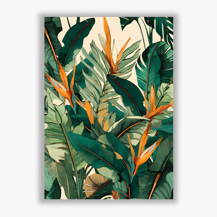 Jungle Bloom II – Tropical Wall Art with Bird of Paradise and Jungle Leaves