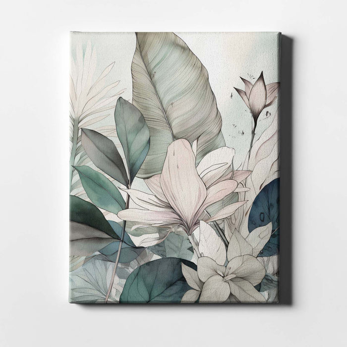 Whispering Botanicals No.4 – Botanical Print with Green Leaves and Blush Flowers