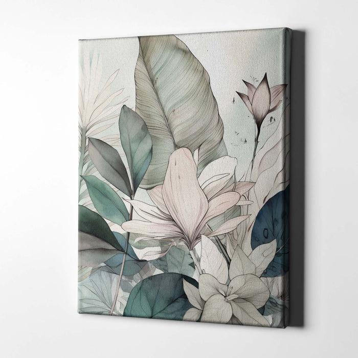 Whispering Botanicals No.4 – Botanical Print with Green Leaves and Blush Flowers
