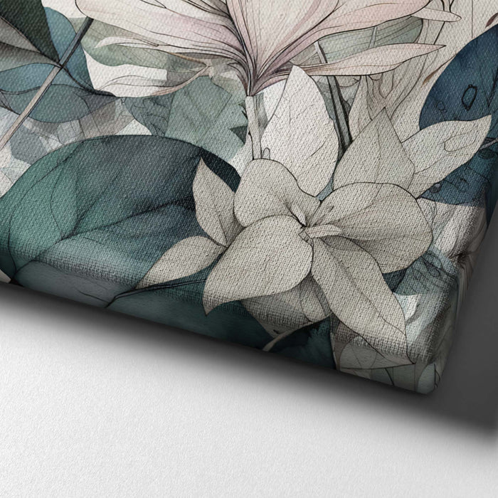 Whispering Botanicals No.4 – Botanical Print with Green Leaves and Blush Flowers