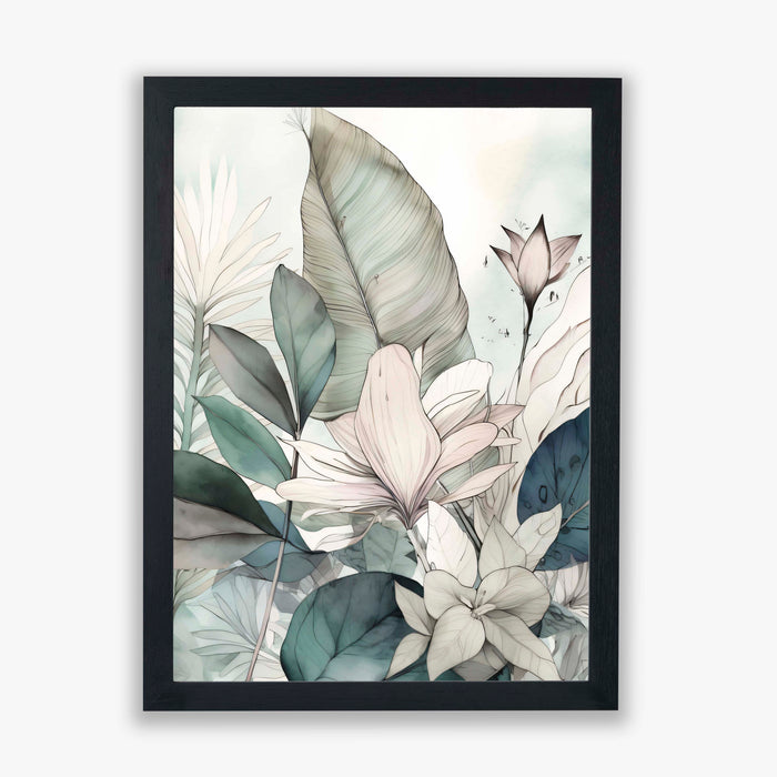 Whispering Botanicals No.4 – Botanical Print with Green Leaves and Blush Flowers