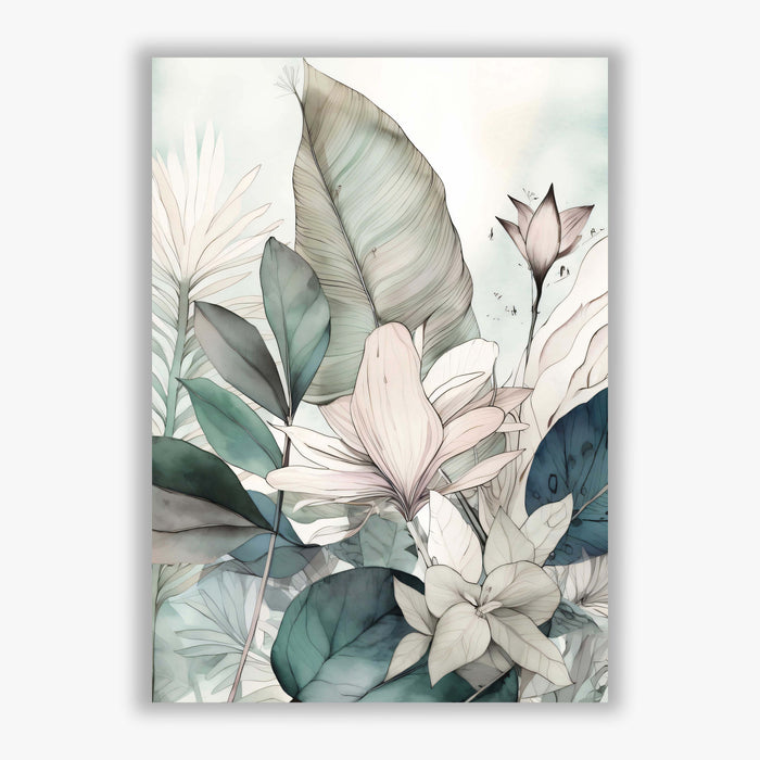 Whispering Botanicals No.4 – Botanical Print with Green Leaves and Blush Flowers