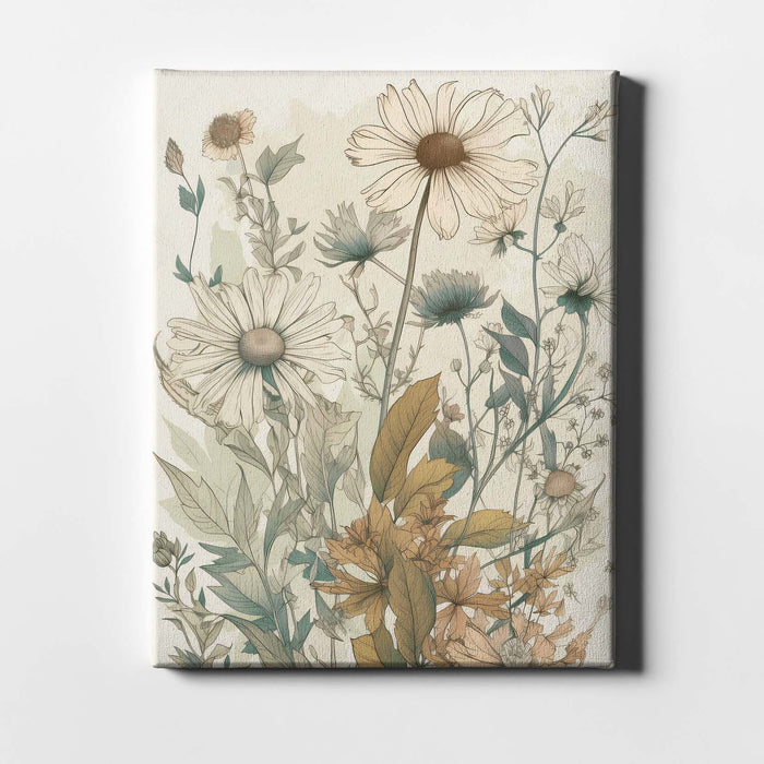 Whispering Botanicals No.7 – Botanical Flower Print with Ochre and White Daisies