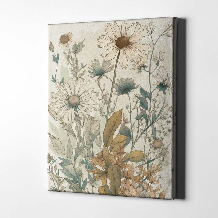 Whispering Botanicals No.7 – Botanical Flower Print with Ochre and White Daisies