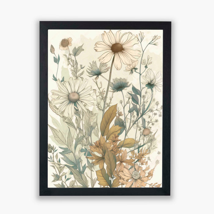Whispering Botanicals No.7 – Botanical Flower Print with Ochre and White Daisies