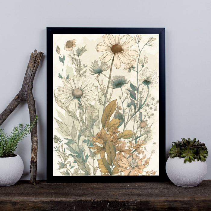 Whispering Botanicals No.7 – Botanical Flower Print with Ochre and White Daisies
