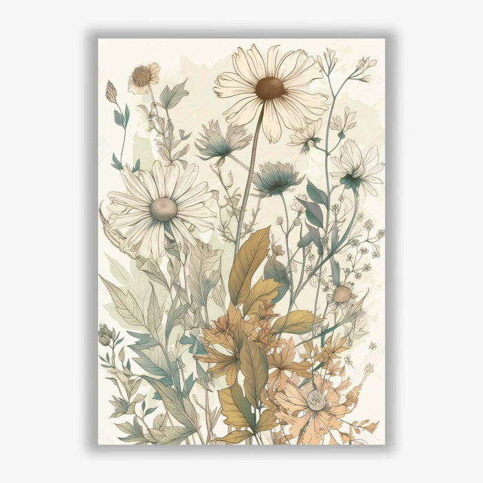 Whispering Botanicals No.7 – Botanical Flower Print with Ochre and White Daisies