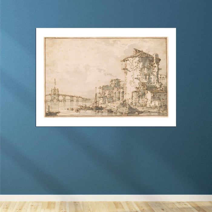Canaletto Capriccio with a Round Tower and Ruins by the Lagoon