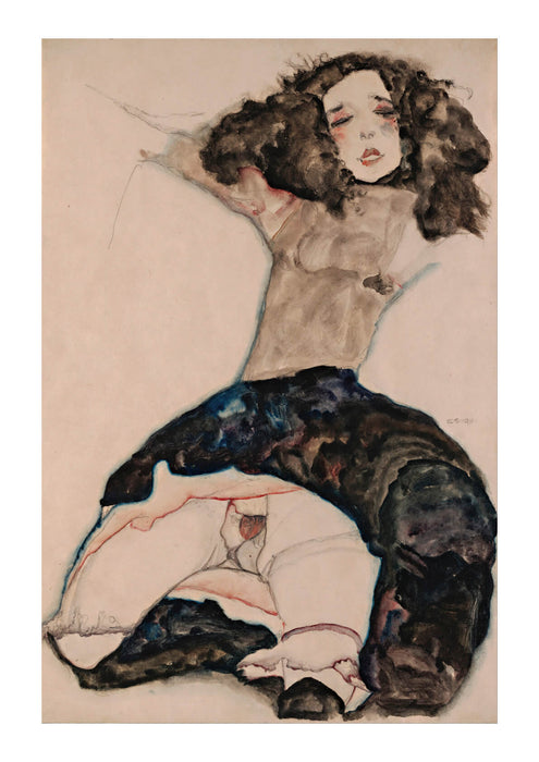 Egon Schiele - Black Haired Girl with Lifted Skirt