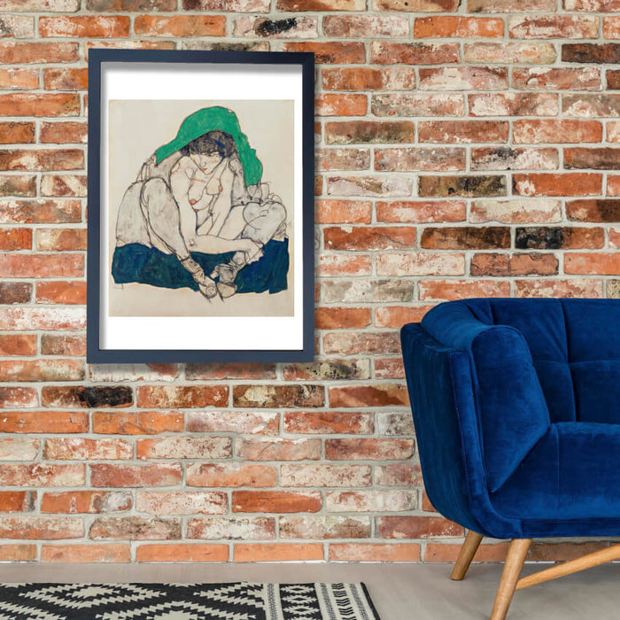 Egon Schiele - Crouching Woman with Green Headscarf