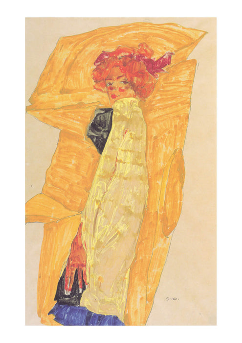 Egon Schiele - Gerti vor ockerfarbener Draperie - 1910