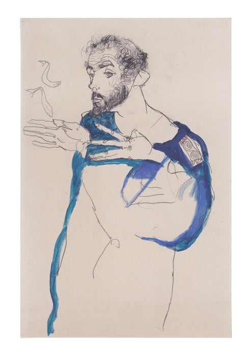 Egon Schiele - Gustav Klimt im blauen Malerkittel - 1913