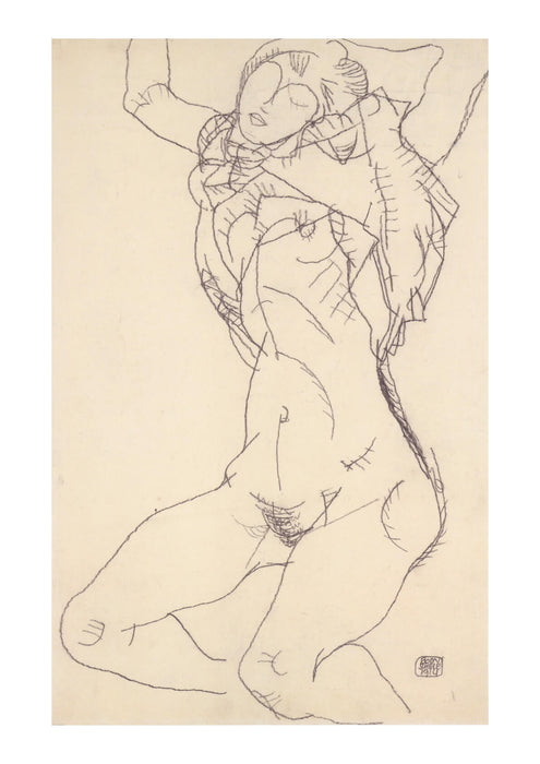 Egon Schiele - Liegender Halbtakt mit erhobenen Armen - 1914