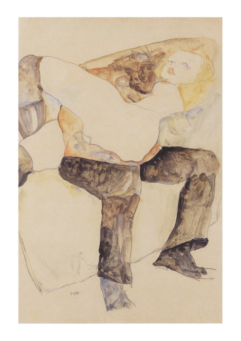 Egon Schiele - Mann Frau auf den Knien haltend - 1911