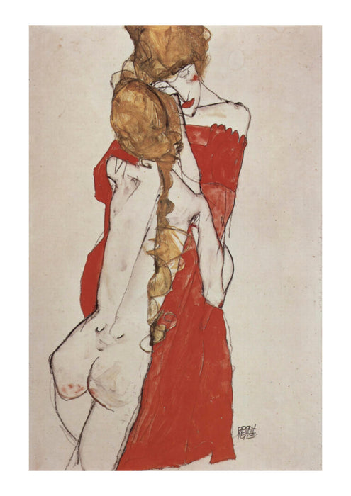 Egon Schiele - One in Red One in Nothing