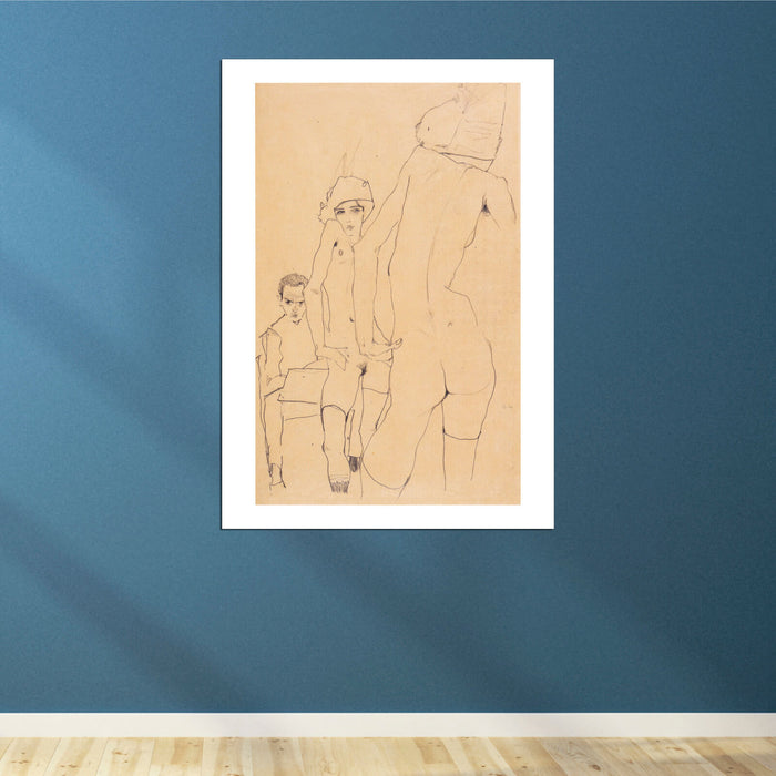 Egon Schiele - Schiele mit Aktmodell vor dem Spiegel