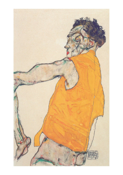 Egon Schiele - Selbstin gelber Weste - 1914