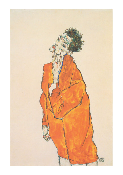 Egon Schiele - Selbstin oranger Jacke - 1913