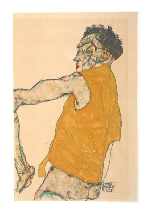 Egon Schiele - Self-Portrait in Yellow Vest - 1914