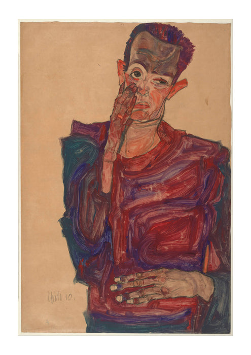 Egon Schiele - Self-Portrait with Eyelid Pulled Down - 1910