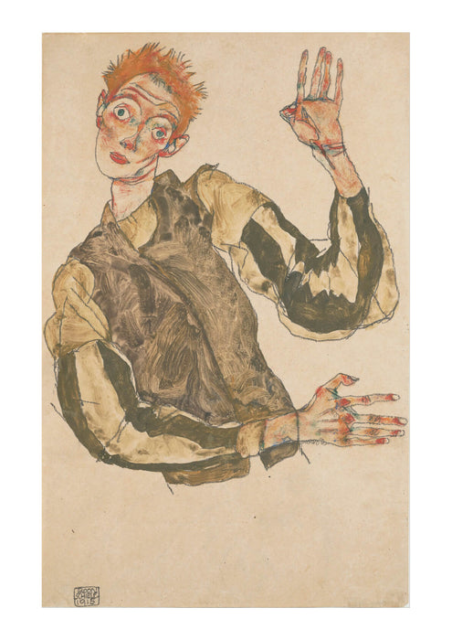 Egon Schiele - Self-Portrait with Striped Armlets