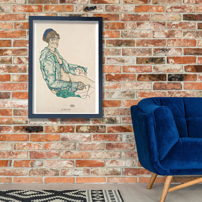 Egon Schiele - Sitting Semi-Nude with Blue Hairband