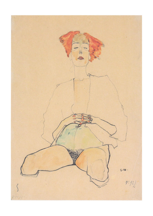 Egon Schiele - Sitzender Halbakt mit rotem Haar - 1910