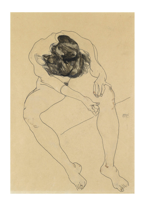 Egon Schiele - Sitzender weiblicher Akt von oben gesehen - 1912