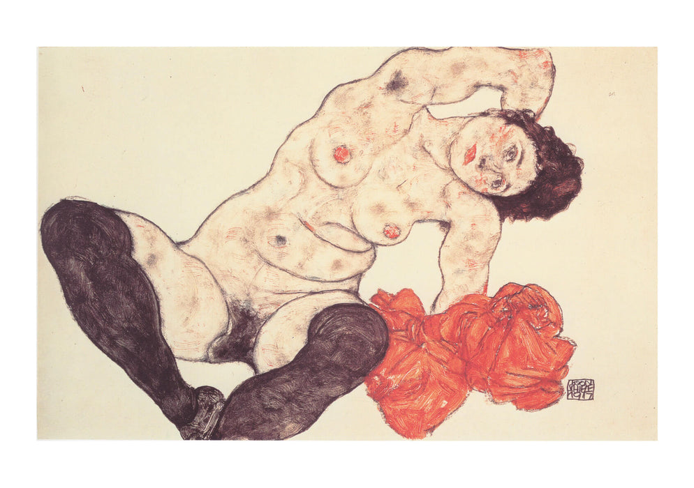 Egon Schiele - Weiblicher Akt mit gelbem Handtuch - 1917