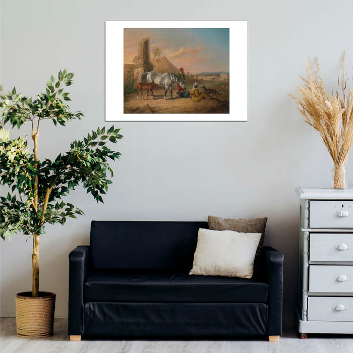 George Laporte - Grey Arabian Mare & Foal With A Family