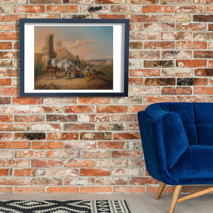 George Laporte - Grey Arabian Mare & Foal With A Family