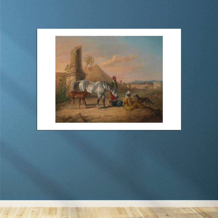 George Laporte - Grey Arabian Mare & Foal With A Family