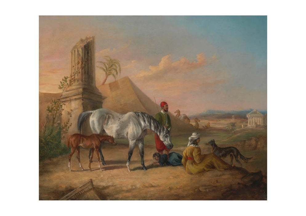 George Laporte - Grey Arabian Mare & Foal With A Family