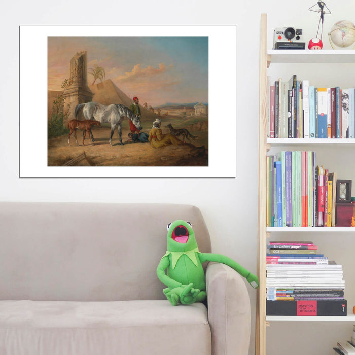 George Laporte - Grey Arabian Mare & Foal With A Family