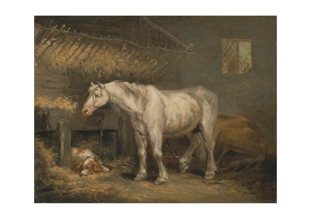 George Morland - Old Horses With A Dog In A Stable