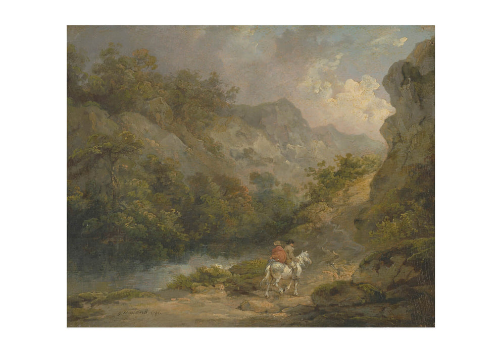 George Morland - Rocky Landscape With Two Men On A Horse