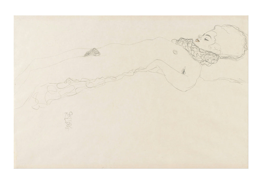 Gustav Klimt - Naked Girl with Ruff lying