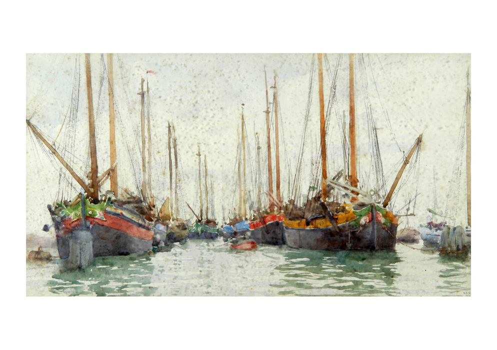 Henry Scott Tuke - Gaily coloured fishing vessels at anchor