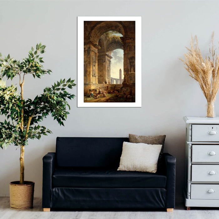 Hubert Robert - Ruins With An Obelisk In The Distance