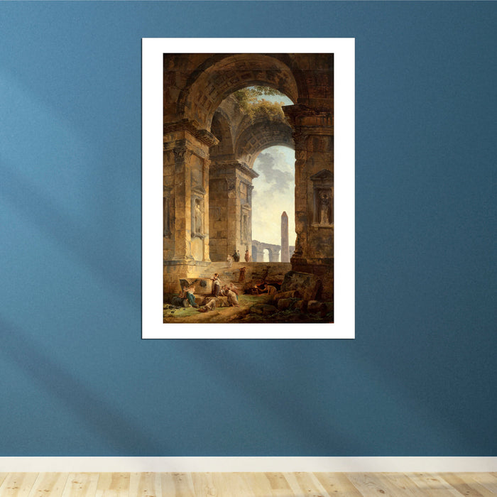 Hubert Robert - Ruins With An Obelisk In The Distance