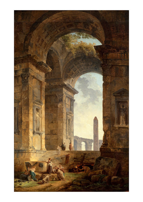 Hubert Robert - Ruins With An Obelisk In The Distance