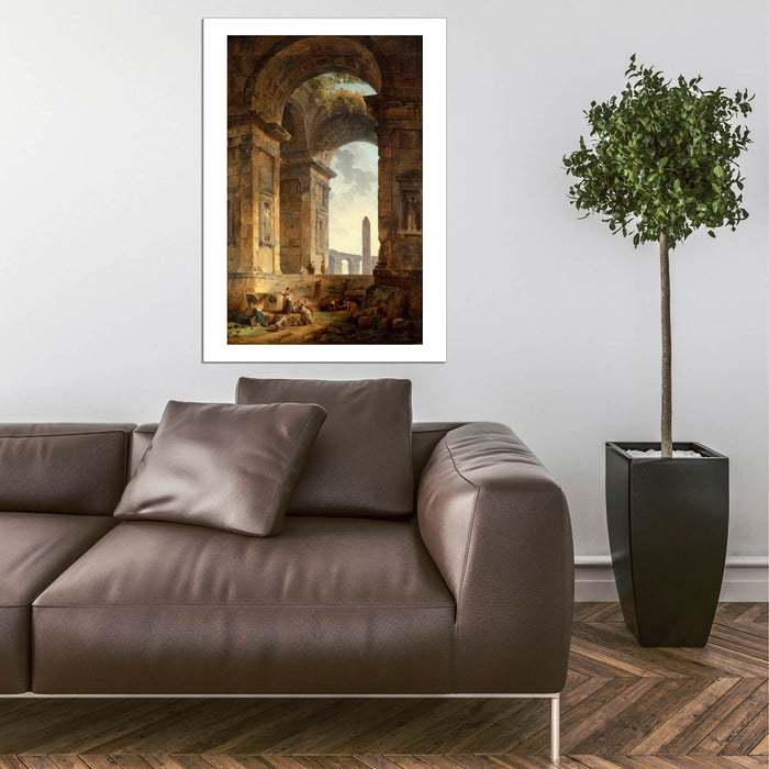 Hubert Robert - Ruins With An Obelisk In The Distance